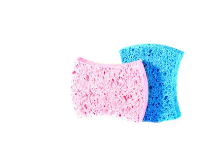 Two sponges for work on kitchen, are placed on a white background.の写真素材
