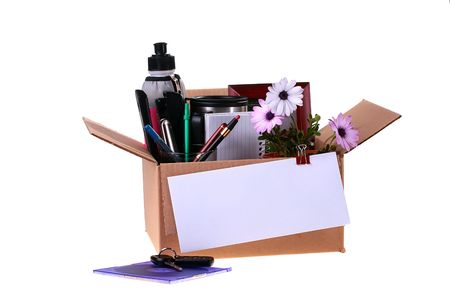 Cardboard box collected in connection with dismissal, to a box the envelope with the check is...