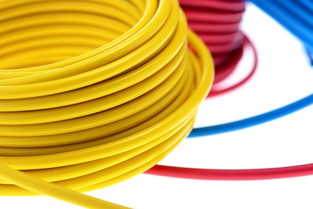 Yellow wire for electric works in inhabited and commercial buildings.の写真素材