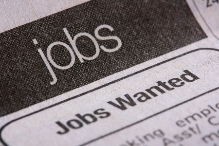 Inscription in the newspaper in Classifieds Jobs section.の写真素材