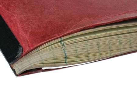 Old student's writing-book in a brown cover.の写真素材