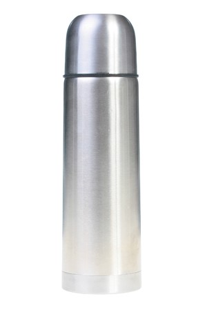 Metal container for preservation of a hot or cold liquid on a white background.の写真素材