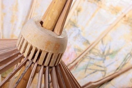 Umbrella from solar beams. The umbrella is made of a bamboo, to a special paper and is painted in east style.の写真素材
