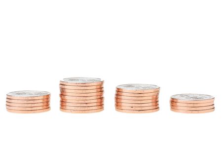 Coins are combined by piles on a white background.