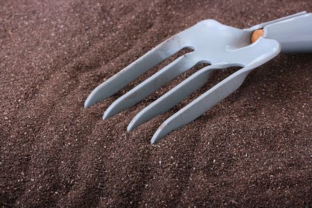 Metal rake for work on a personal plot.の写真素材