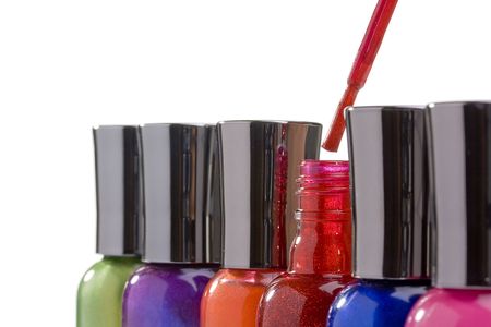 Nail polish bottles on a white background.の写真素材