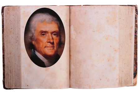 The third president of the United States of America - Thomas Jefferson, on the pages of old books.の写真素材