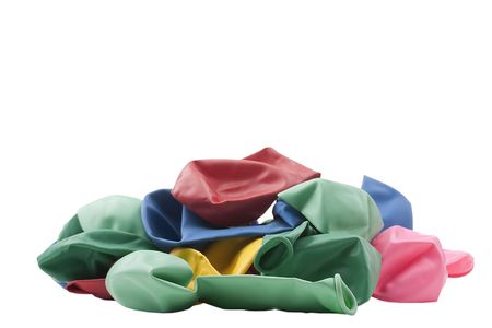 Inflatable balls of different colour from latex on a white background.