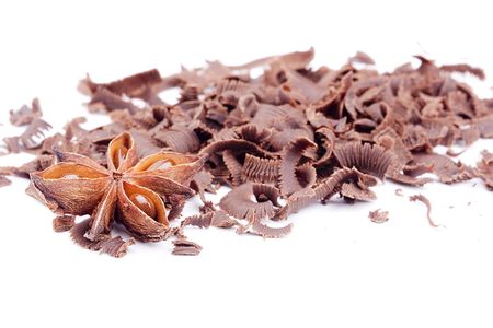 Bitter chocolate in a small crumb on a white background.の写真素材