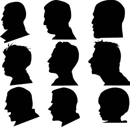 Eight men and one child's profile in the vector.のイラスト素材