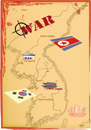 Map of North and South Korea. Confrontation and war.のイラスト素材