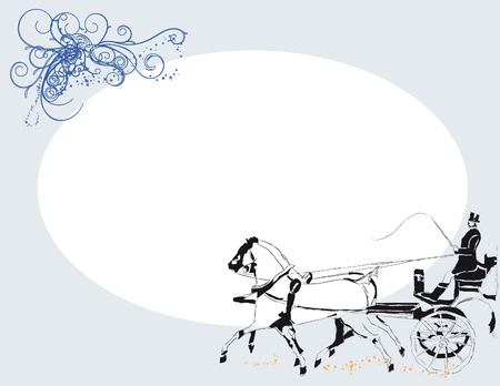 Backdrop for wedding design with a pair of horses harnessed to a carriage.のイラスト素材
