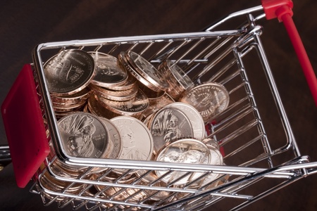 U.S. dollars in a stylized metal wheelbarrow service from the store.