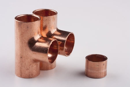 Copper accessories designed for mounting the water distribution system.の写真素材