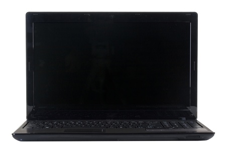 Open a personal laptop on a white background.