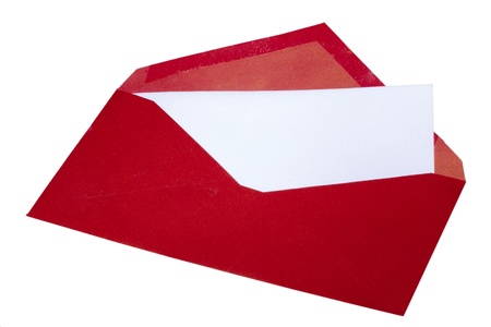 Red envelope with white paper inside isolated on a white background.の写真素材
