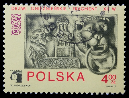 Poland - CIRCA 1973: A stamp is printed in Poland, Bas-relief, CIRCA in 1973.の写真素材