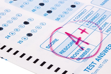 Close-up photograph of a perfect grade on a scantron test.
