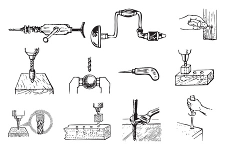 Work related to drilling holes and mounting hardware. のイラスト素材