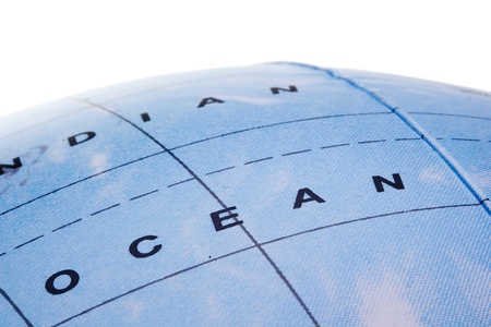 Close-up photograph of an ocean on a globe.の写真素材