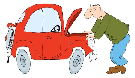 The man in front of the open hood of the car. のイラスト素材