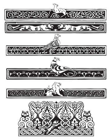 Ornament with birds and animals in the Gothic plot.のイラスト素材