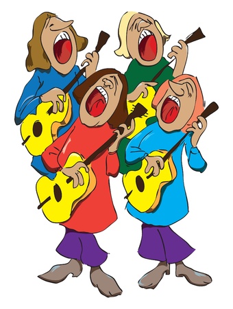 Four singers with guitars organize musical quartet. のイラスト素材