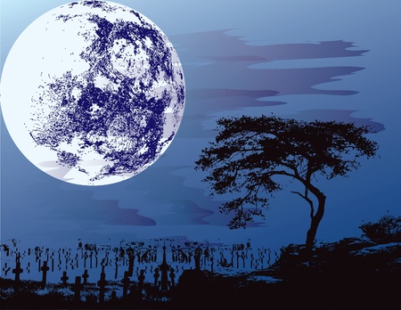 The picture on the theme of Halloween with a cemetery and the moon. Vector illustration of a format EPS.のイラスト素材