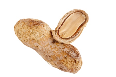 Open peanuts isolated on a white background.の写真素材