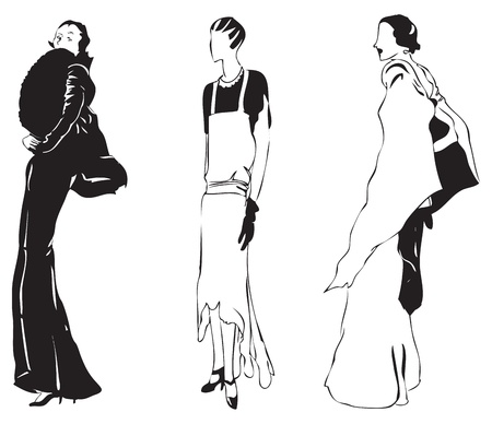 Vector illustration of woman in an evening of stylish outfits.のイラスト素材