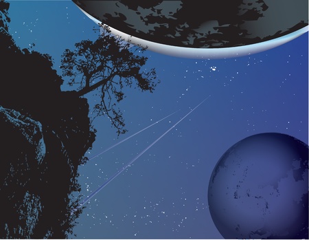 Fantastic vector illustration with planets and stars.のイラスト素材