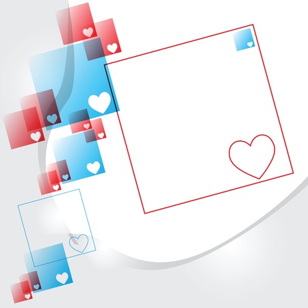 Hearts in blue and red squares, the connection. Vector illustration.のイラスト素材