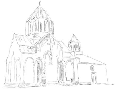 The old church in Albania. Figure is made by hand. illustration.