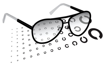Glasses with a test chart for testing vision. Vector illustration.のイラスト素材