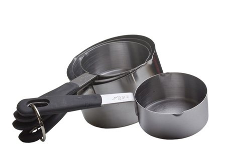 Close-up photograph of measuring cups on a white background.の写真素材