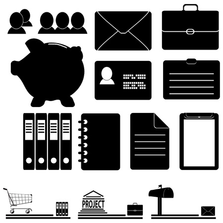 A set of business icons with their possible use in the design. Vector illustration.のイラスト素材