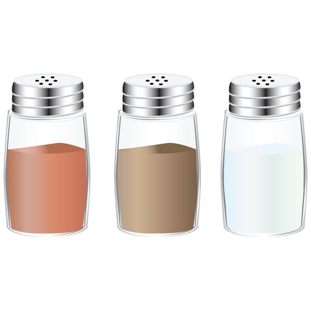 Spices in glass containers with holes in the lid.のイラスト素材
