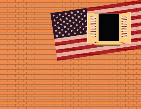Flag USA against the wall with a windowのイラスト素材