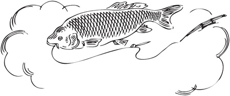 Fish with a fishing line and rodのイラスト素材