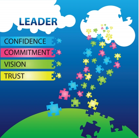 illustration of puzzles with words on the topic of leadership.のイラスト素材