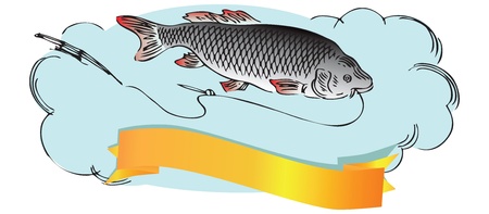 Fish with a fishing line and rod.  illustration.のイラスト素材