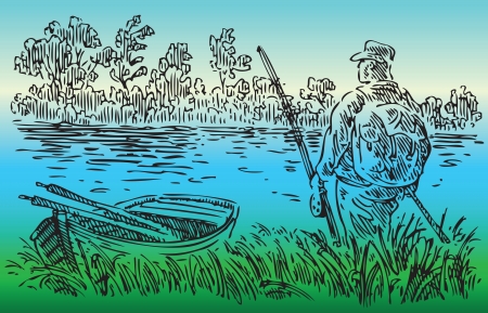The fisherman went to the river. のイラスト素材