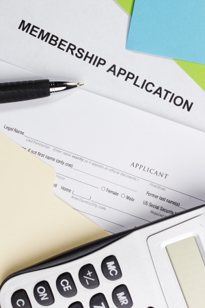 Directly above photograph of a membership application.の写真素材