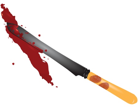 Bloody fingerprints on the knife from the scene. Vector illustration.のイラスト素材