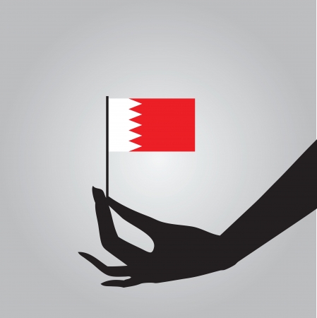 Woman's hand holding a flag of Bahrain. Vector illustration.のイラスト素材