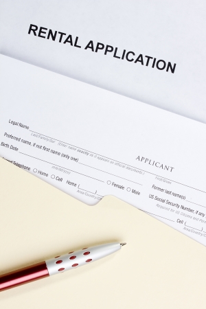 Directly above photograph of a rental application.の写真素材