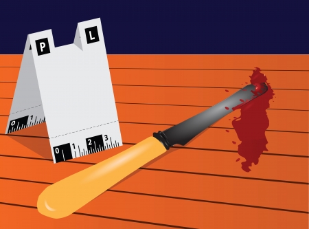 Antique knife in blood from the crime scene. Vector illustration.のイラスト素材