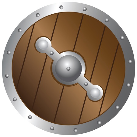 Round battle medieval shield. Army ammunition. Vector illustration.のイラスト素材