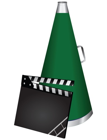 Movie clapper and a speaker for voice amplification. Movie industry.のイラスト素材