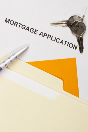 Directly above photograph of a mortgage application.の写真素材